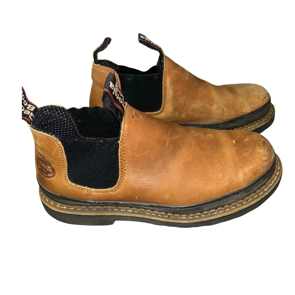 Georgia Boot Giant Romeo Mens Tan Brown‎ Leather Slip On Work Shoes Sz 8.5
